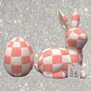 Mackenzie childs Inspired Pink white checkered Bunny & Easter Egg Set Hip & Hop